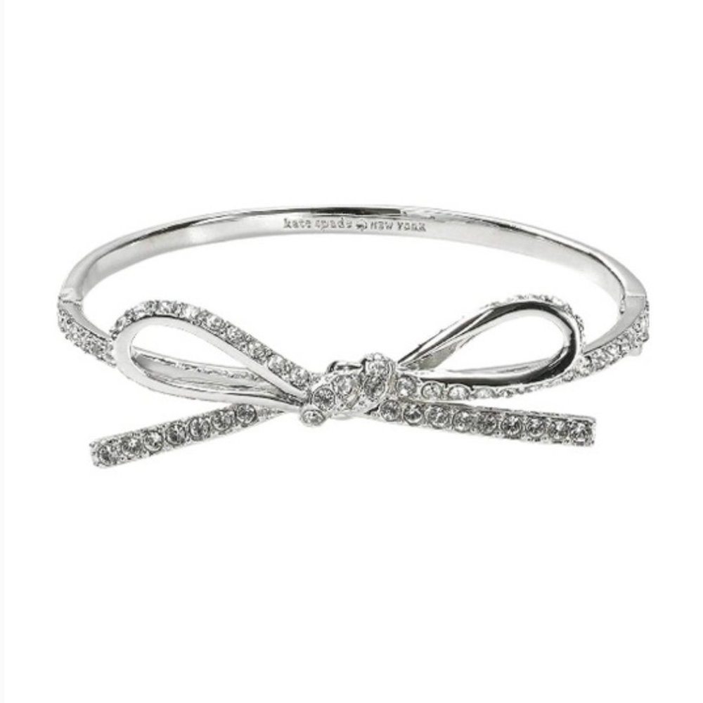 Kate Spade Silver Skinny Mini Pave Bow Bangle
